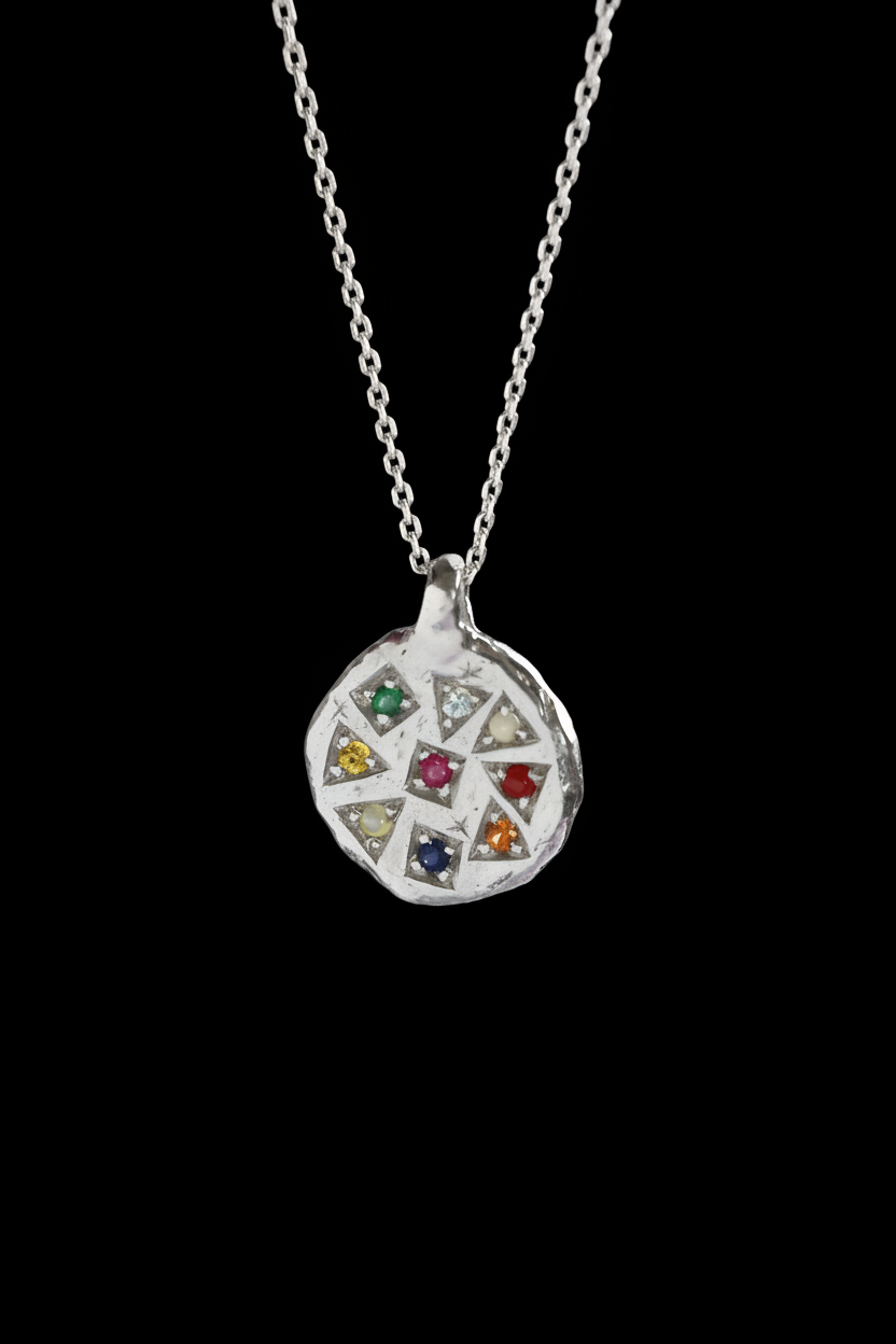 Navaratna Silver Pendant | Sacred Nine Gems