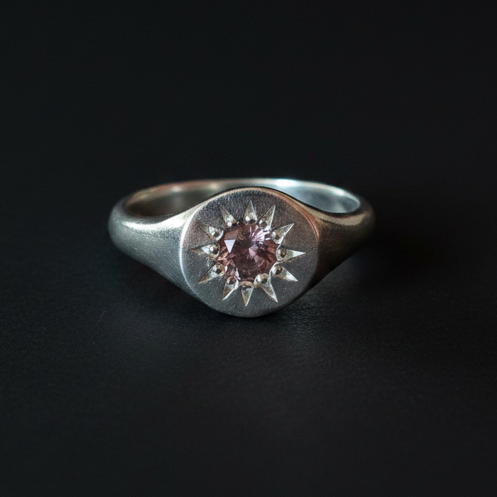 Daisy Silver Signet | Pink Sapphire 2066
