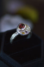Sculpture Silver Ring - Garnet & Sapphire 1218-1