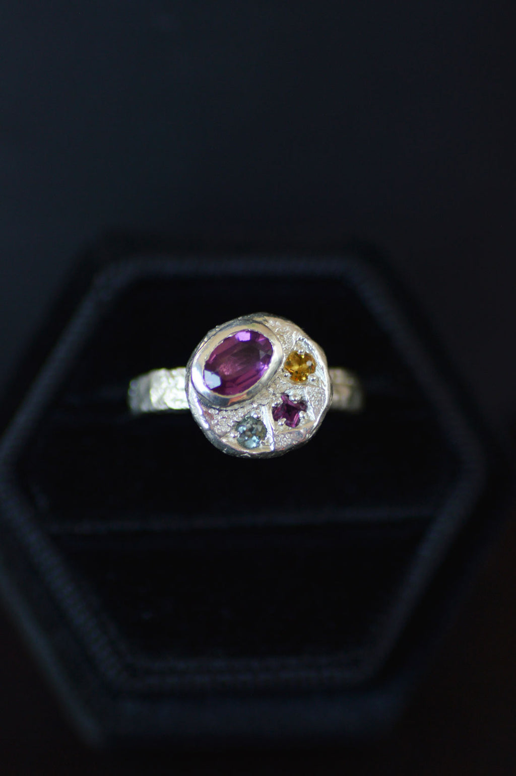 Sculpture Silver Ring - Spinel, Aquamarine, Tourmaline & Sapphire 1655-4