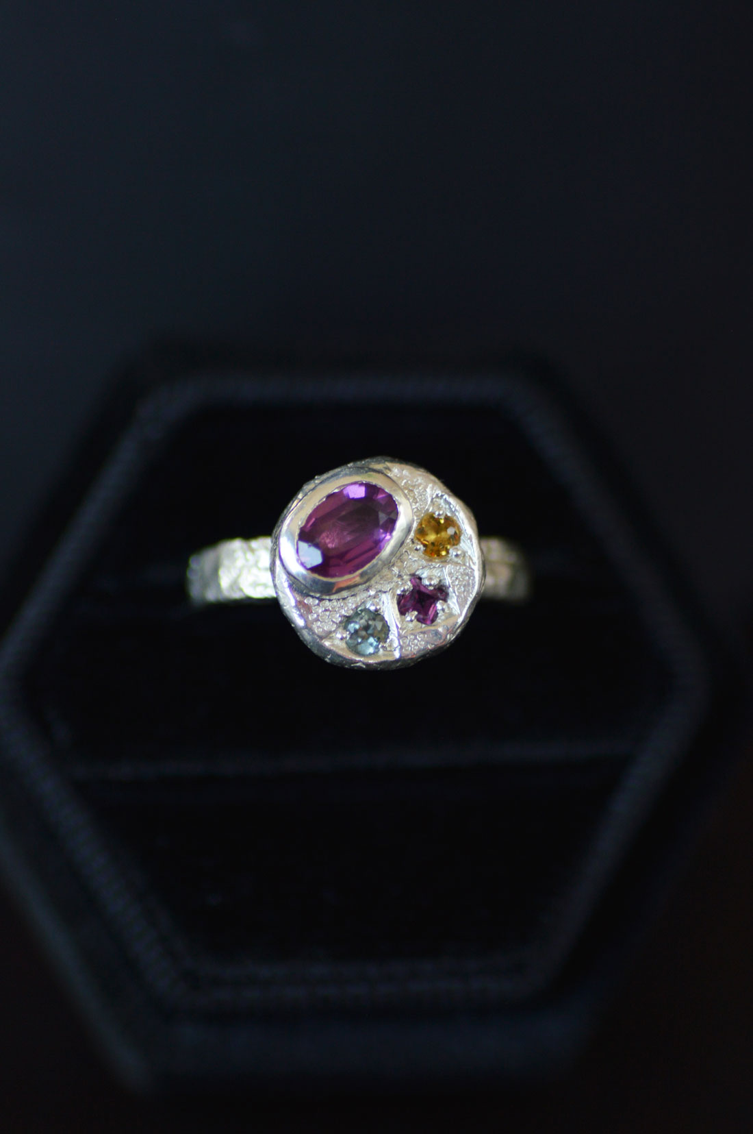 Sculpture Silver Ring - Spinel, Aquamarine, Tourmaline & Sapphire 1655-4