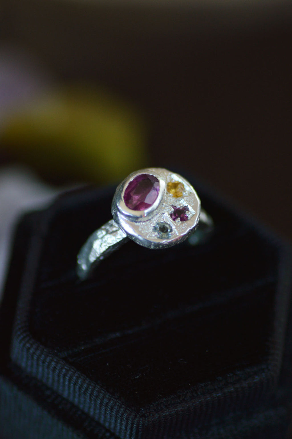 Sculpture Silver Ring - Spinel, Aquamarine, Tourmaline & Sapphire 1655-4