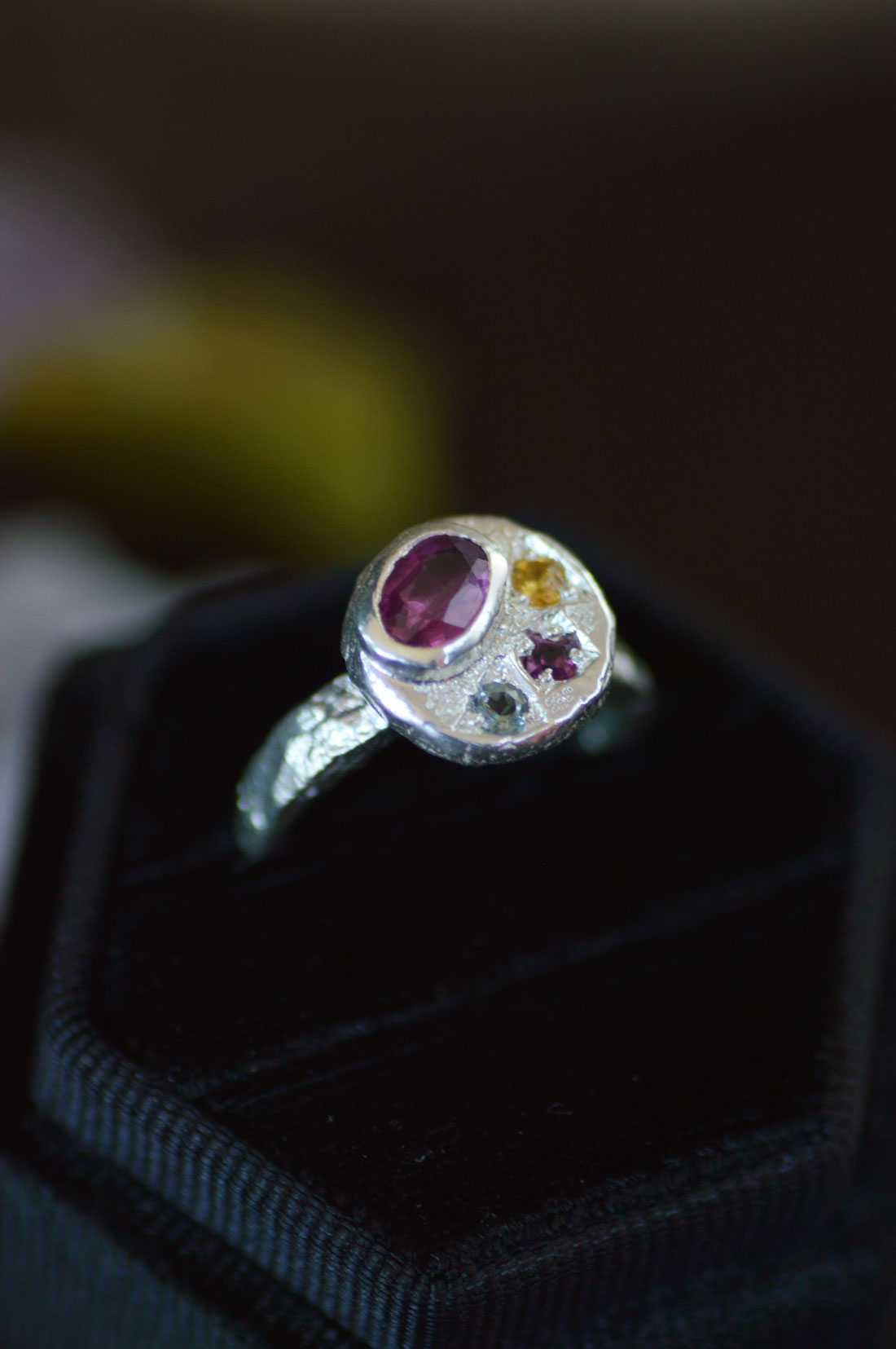 Sculpture Silver Ring - Spinel, Aquamarine, Tourmaline & Sapphire 1655-4