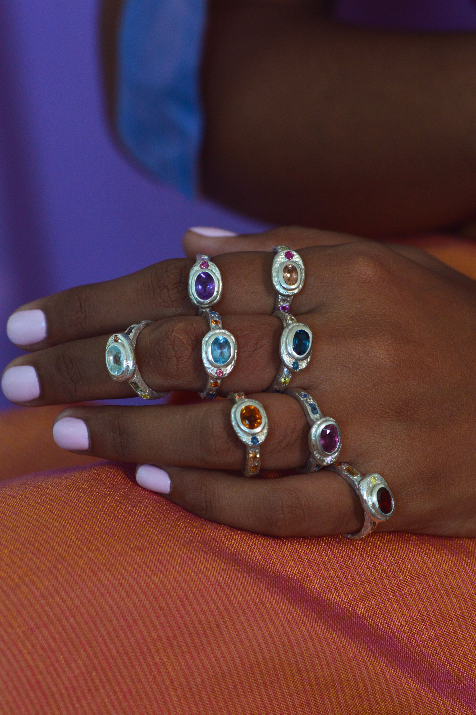 Poet Silver Ring - Amethyst with Sapphire & Tanzanite Accents 1206-1