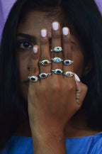 Poet Silver Ring - Garnet with Sapphire & Tourmaline 1080-2