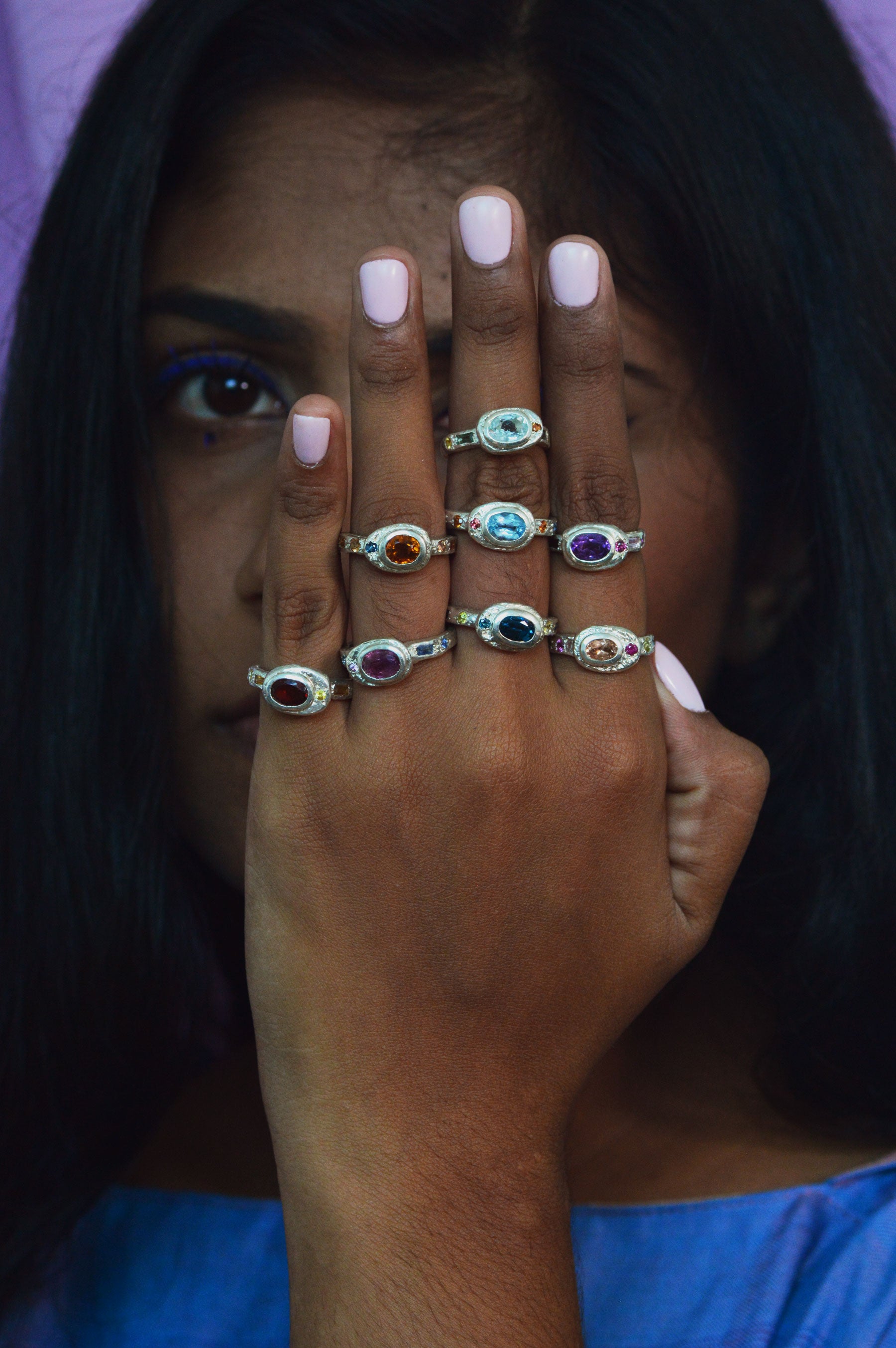 Poet Silver Ring - Garnet with Sapphire & Tourmaline 1080-2