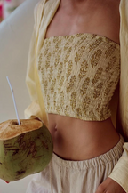 Buffalo Shirred Crop Top | Block Print Cotton