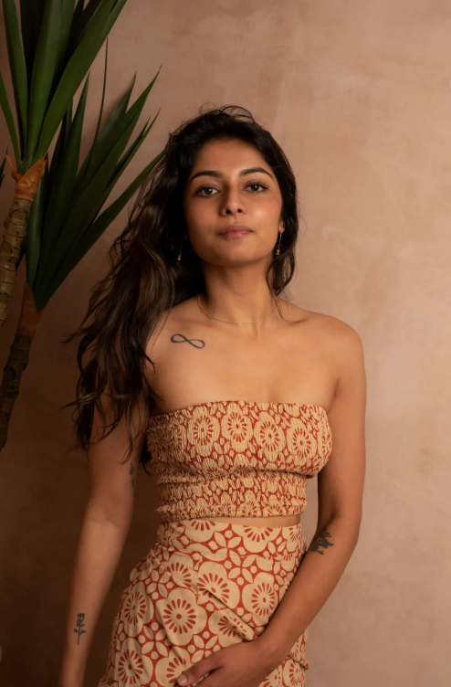 Buffalo Shirred Crop Top | Block Print Cotton