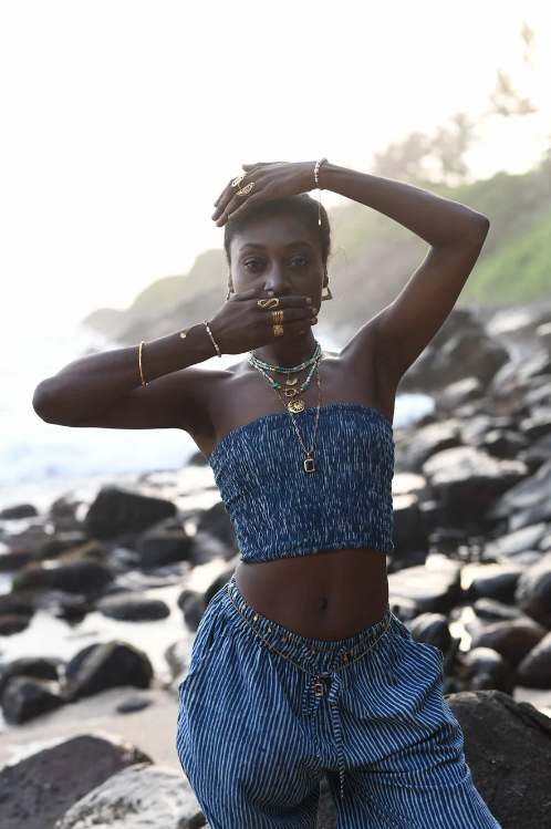 Buffalo Shirred Crop Top | Block Print Cotton