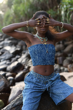 Buffalo Shirred Crop Top | Block Print Cotton