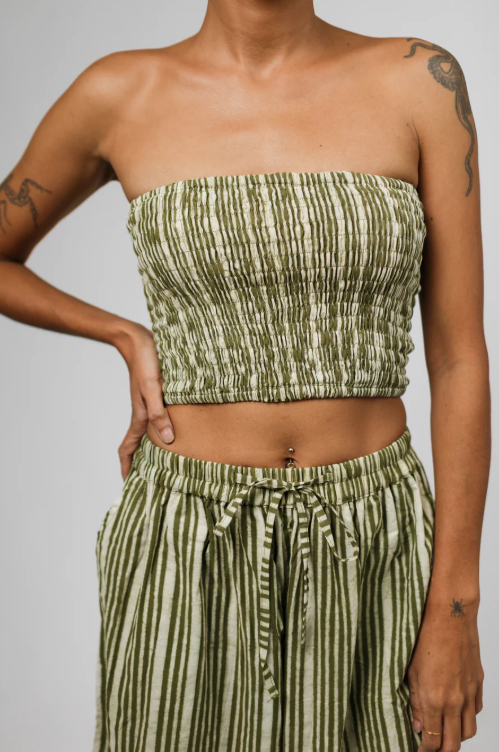 Buffalo Shirred Crop Top | Block Print Cotton