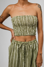Buffalo Shirred Crop Top | Block Print Cotton
