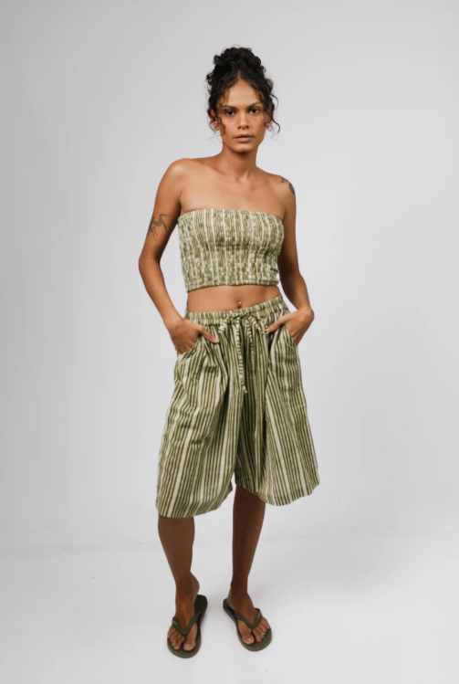 Buffalo Shirred Crop Top | Block Print Cotton