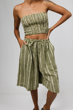 Buffalo Wide Leg Bermuda Shorts | Block Print Cotton