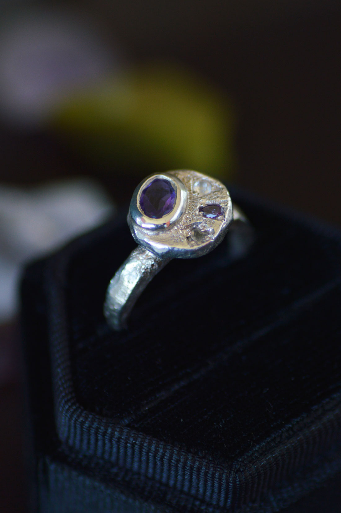 Sculpture Silver Ring - Amethyst, Topaz & Sapphire 1253-4