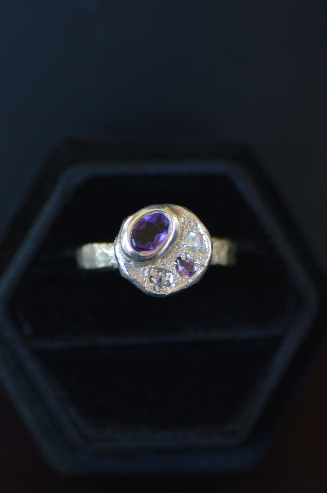 Sculpture Silver Ring - Amethyst, Topaz & Sapphire 1253-4