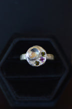 Sculpture Silver Ring- Moonstone, Tourmaline & Sapphire 1655-2