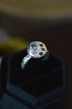 Sculpture Silver Ring- Moonstone, Tourmaline & Sapphire 1655-2