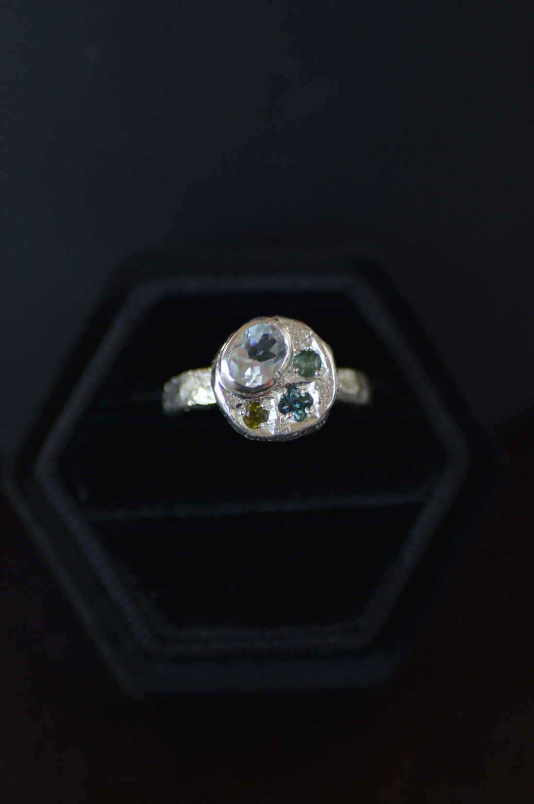 Sculpture Silver Ring - Aquamarine, Sapphire & Tourmaline 1655-3