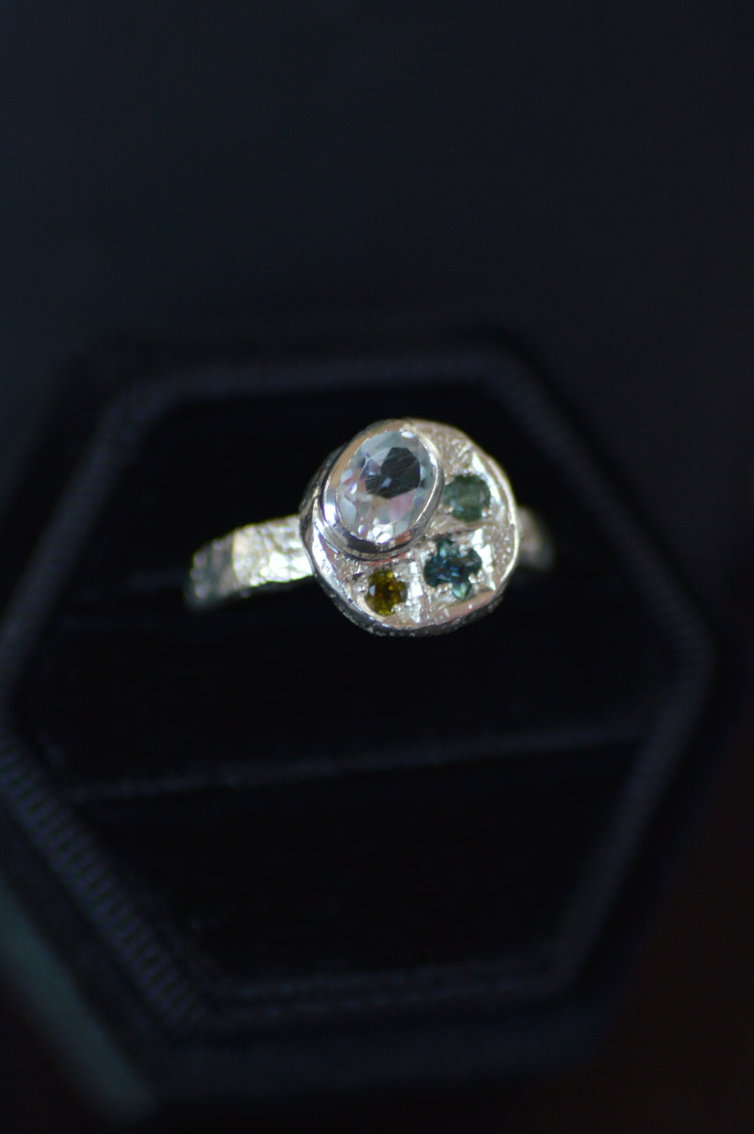 Sculpture Silver Ring - Aquamarine, Sapphire & Tourmaline 1655-3