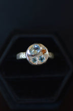 Sculpture Silver Ring Blue Topaz, Sapphire & Tourmaline 1655-5
