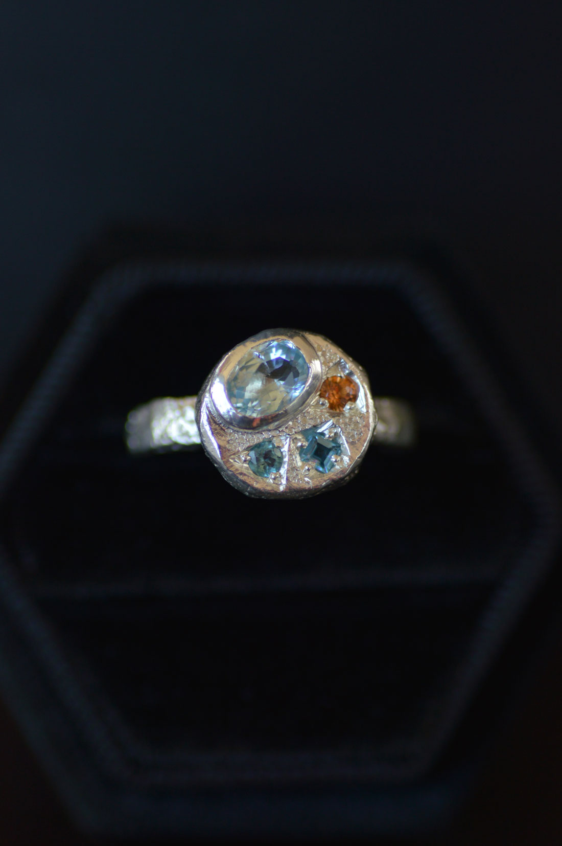 Sculpture Silver Ring Blue Topaz, Sapphire & Tourmaline 1655-5