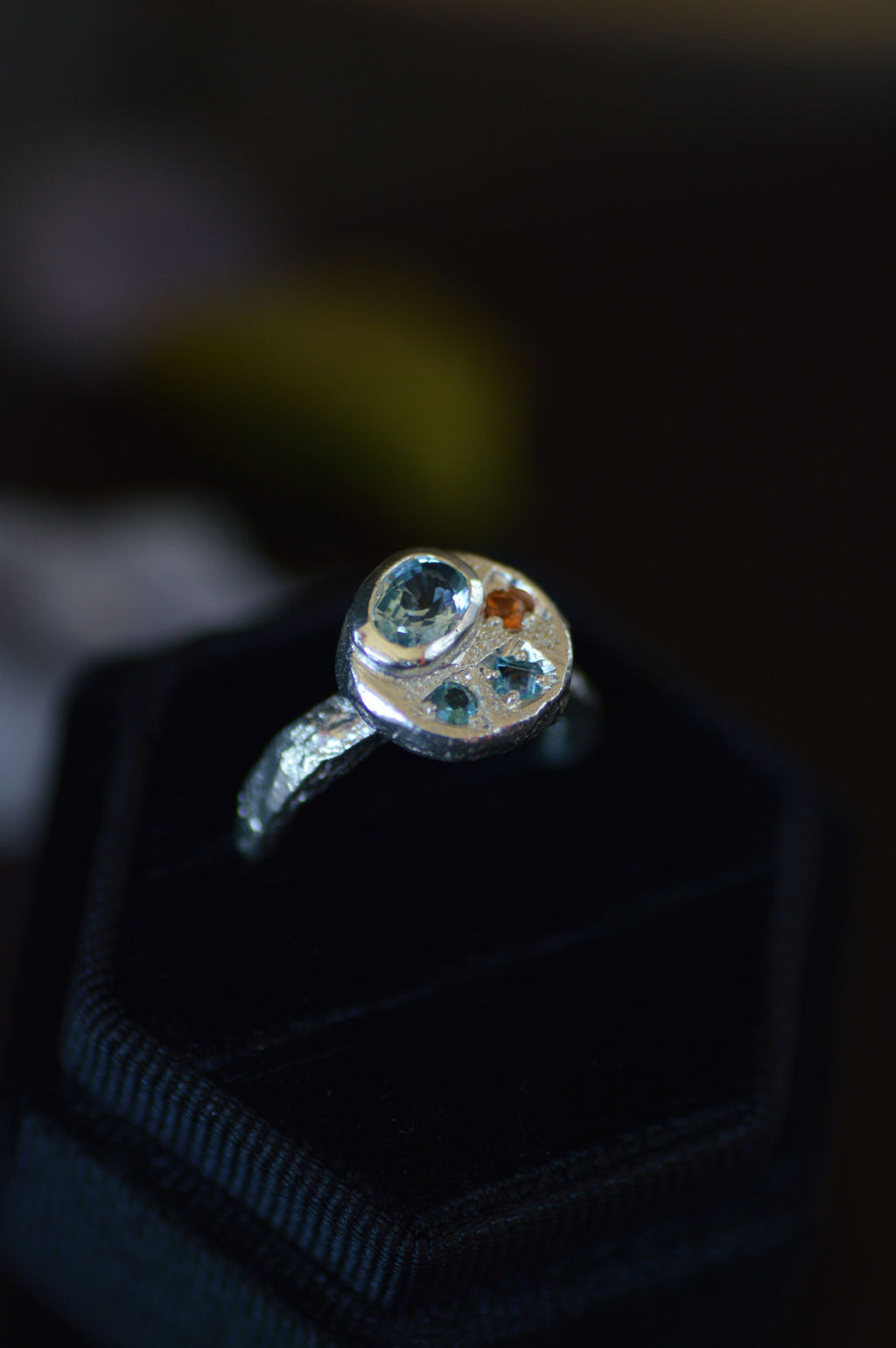Sculpture Silver Ring Blue Topaz, Sapphire & Tourmaline 1655-5
