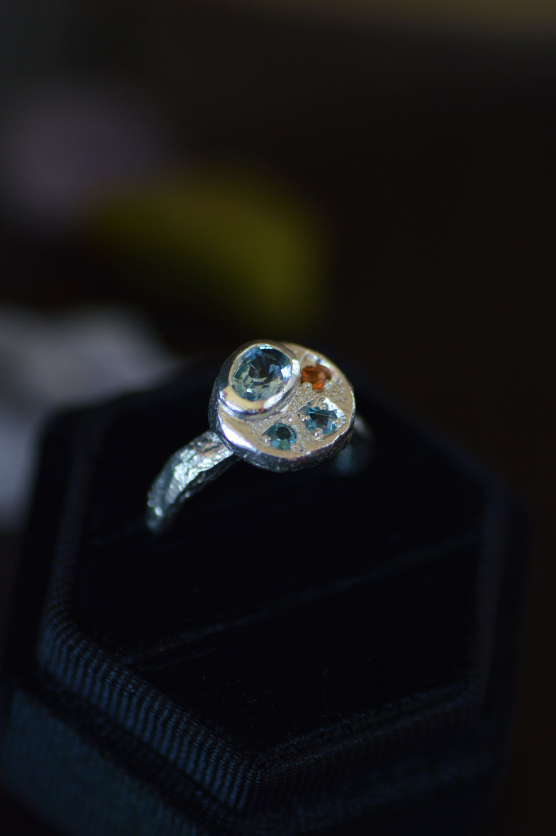 Sculpture Silver Ring Blue Topaz, Sapphire & Tourmaline 1655-5