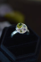 Sculpture Silver Ring - Peridot, Sapphire & Tourmaline 1655-6