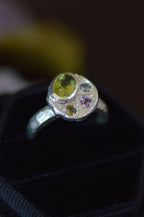 Sculpture Silver Ring - Peridot, Sapphire & Tourmaline 1655-6