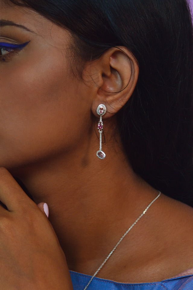 Trapeze Pink Tourmaline Silver Earrings 598-01