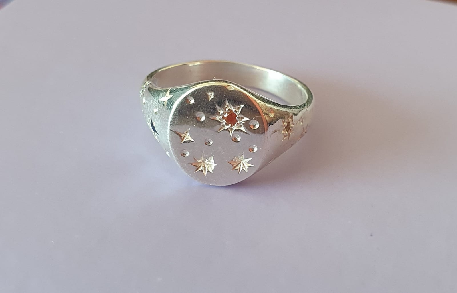 Starry Night Signet Silver Ring - Blue, Orange & Yellow Sapphire 1645-9