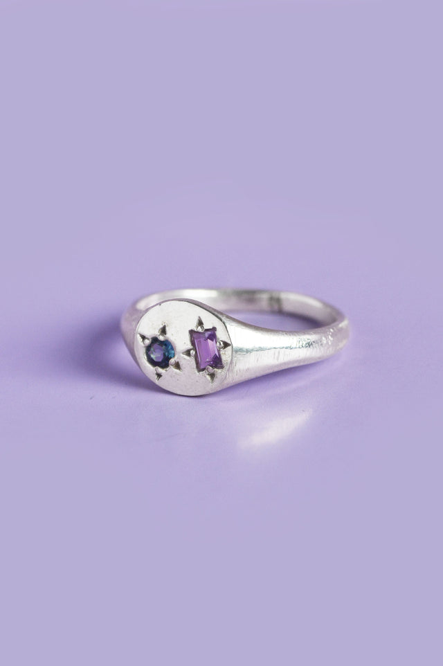 Pickles Amethyst & Blue-Green Sapphire Mini Silver Signet 871-6