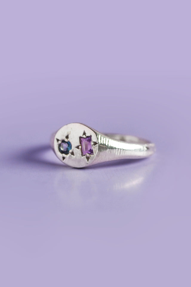 Pickles Amethyst & Blue-Green Sapphire Mini Silver Signet 871-6