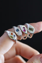 Pickle Mini Oval Silver Signet | Amethyst, Green Tourmaline & Garnet 2065-4