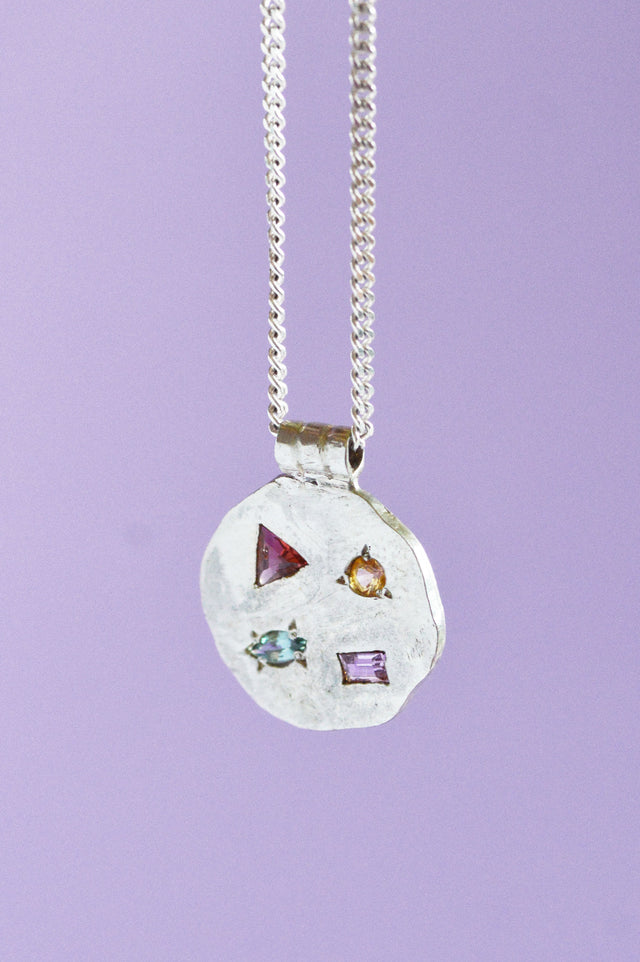 Marlee Garnet, Beryl, Spinel & Sapphire Silver Necklace 730-2