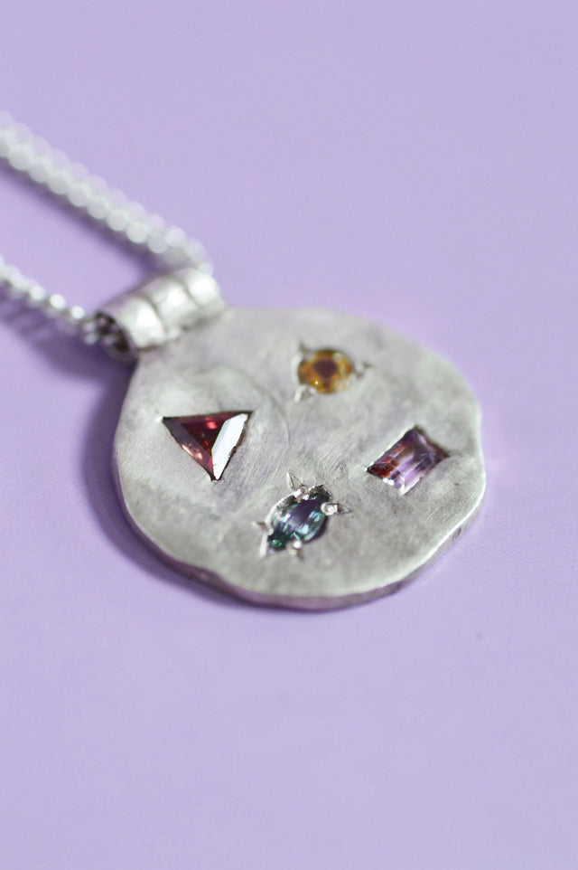 Marlee Garnet, Beryl, Spinel & Sapphire Silver Necklace 730-2