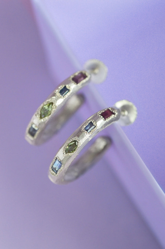 Cleo Garnet, Sapphire & Spinel Silver Hoops 792 - 2