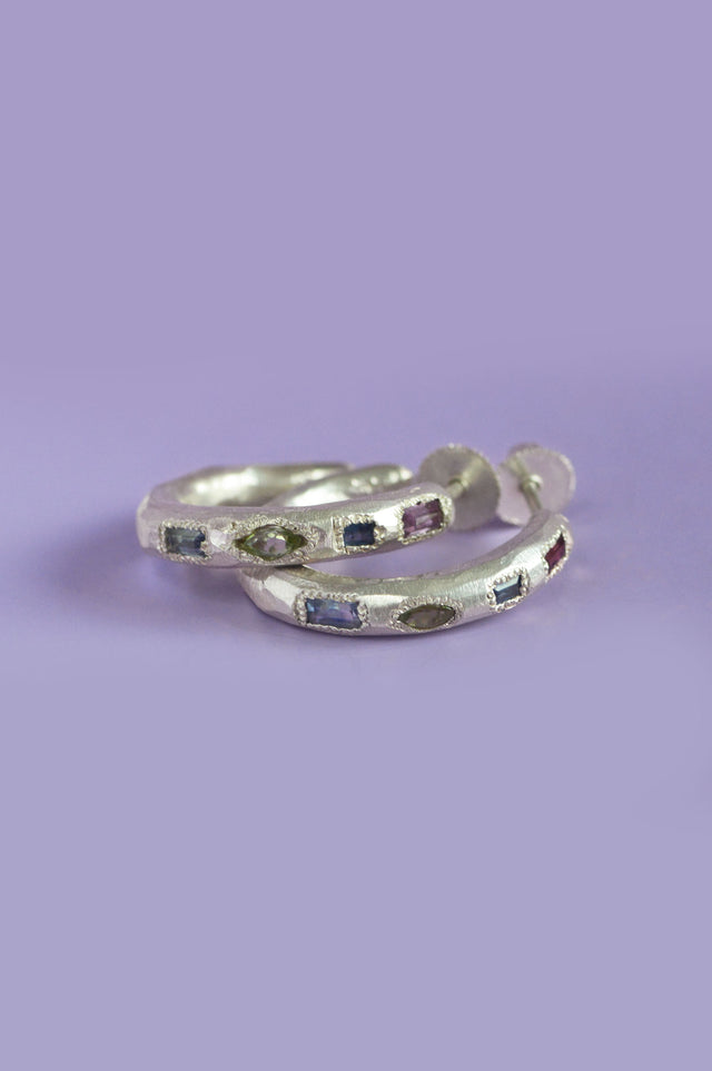 Cleo Garnet, Sapphire & Spinel Silver Hoops 792 - 2