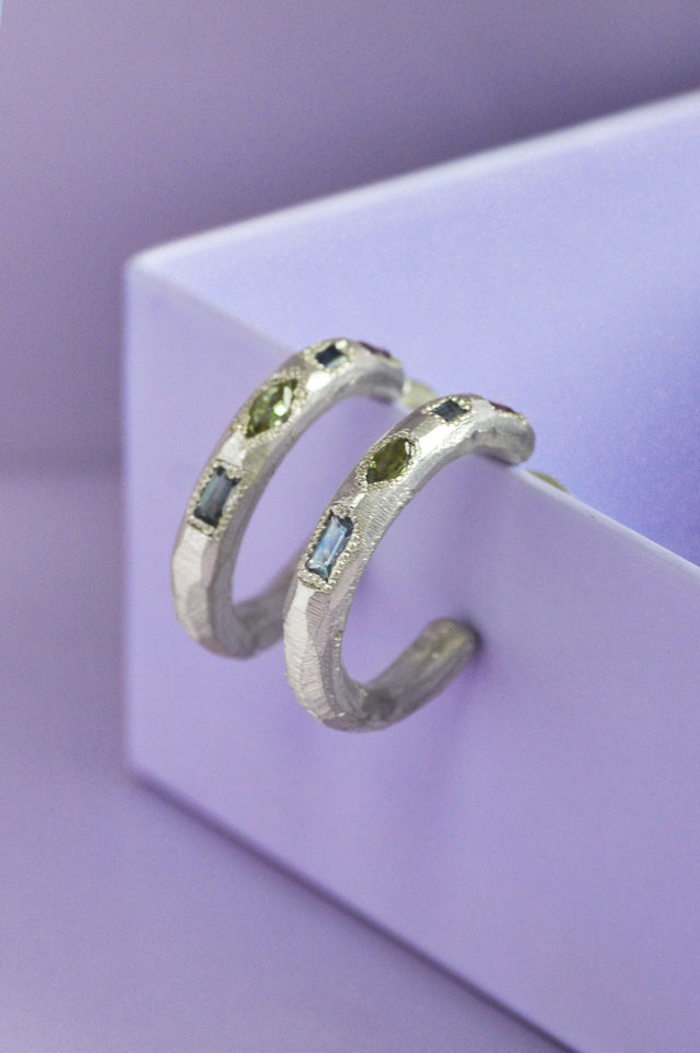 Cleo Garnet, Sapphire & Spinel Silver Hoops 792 - 2