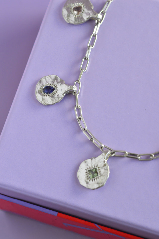 Ira Charm Sapphire Silver Necklace 727-01