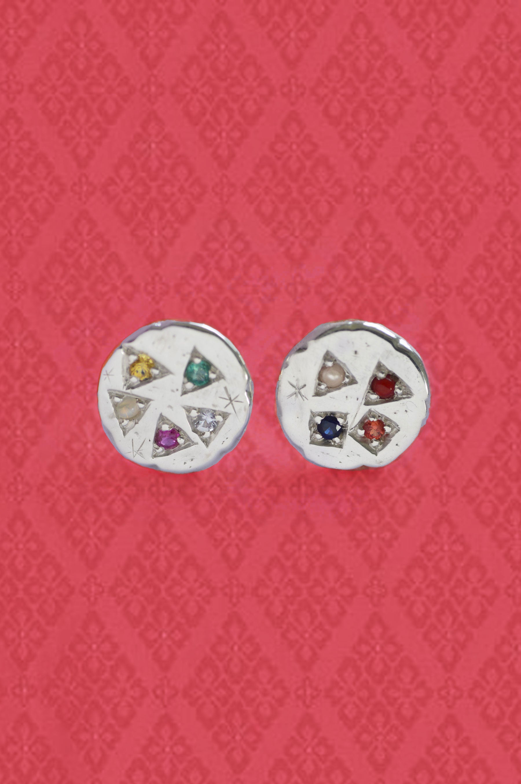 Navaratna Silver Stud Earrings