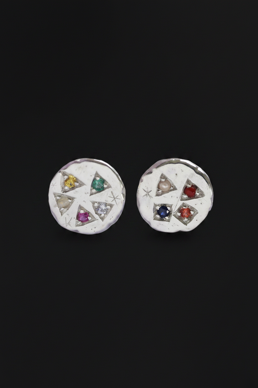 Navaratna Silver Stud Earrings