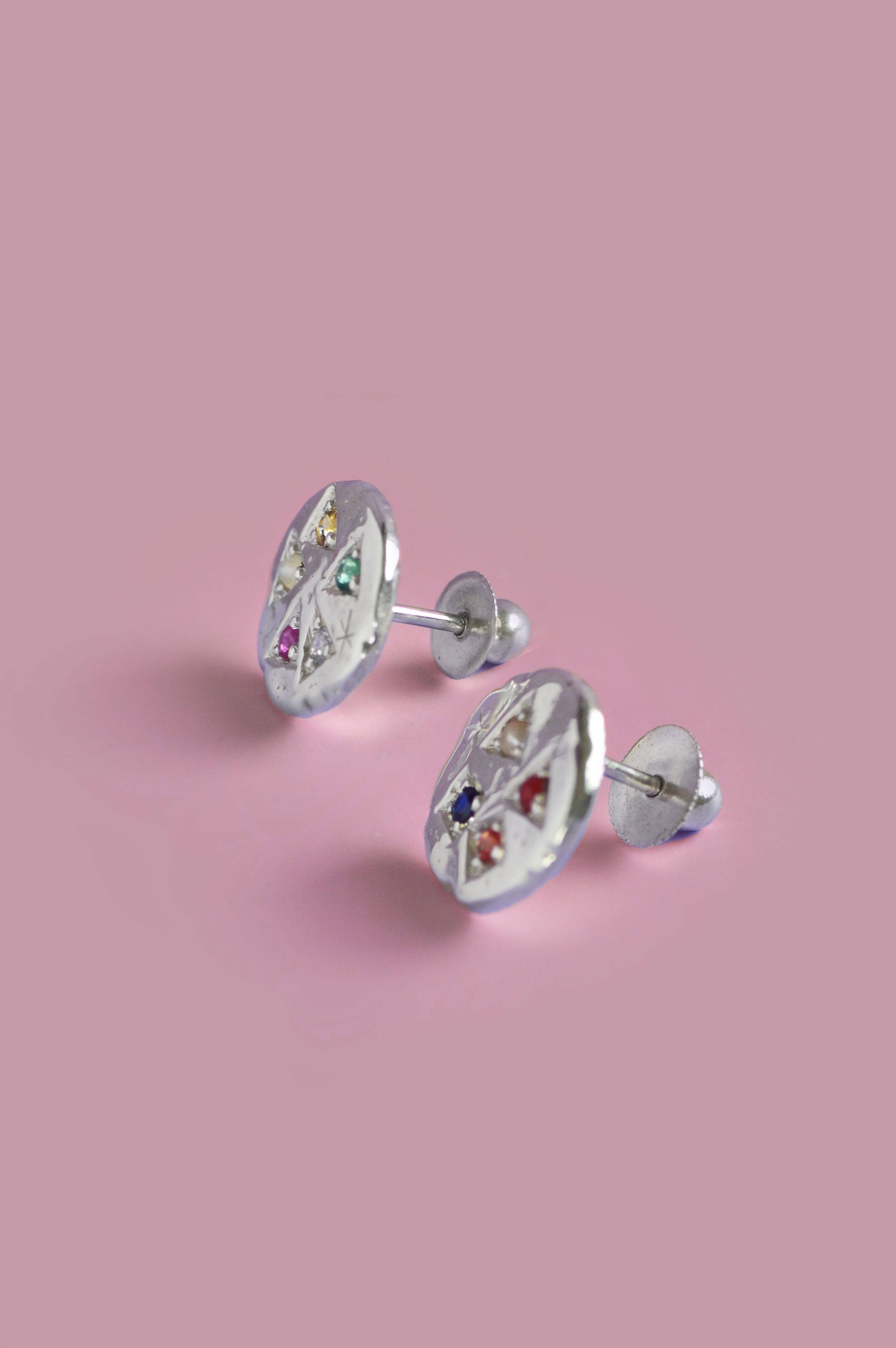 Navaratna Silver Stud Earrings