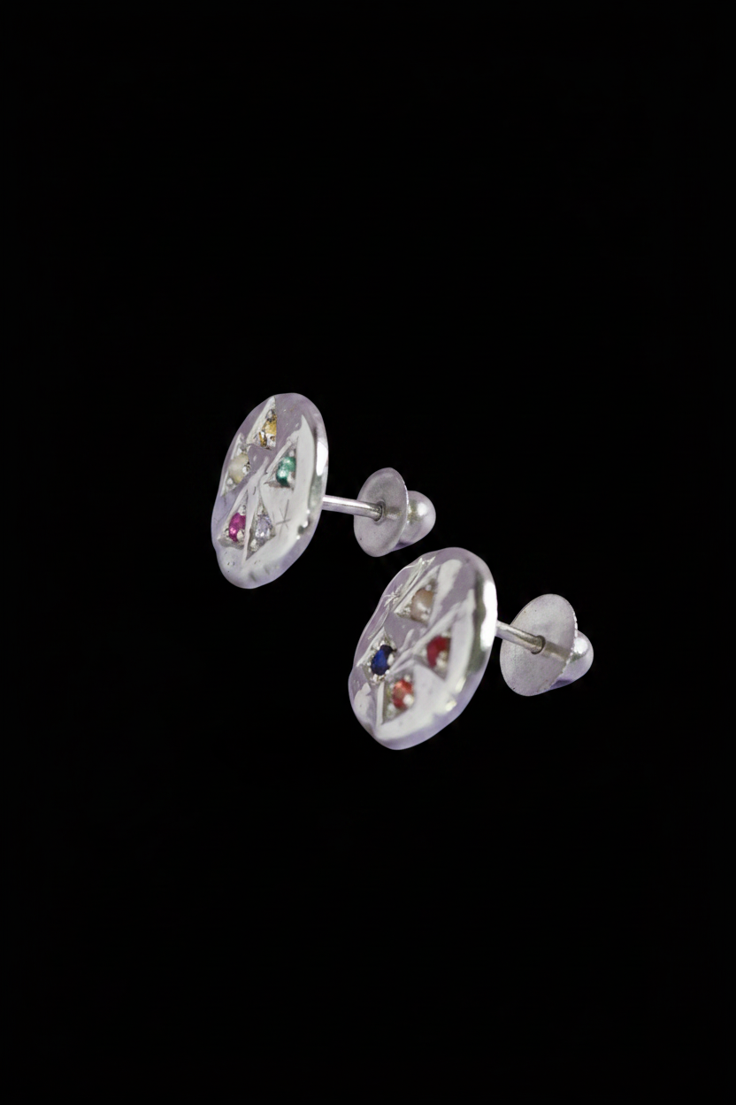 Navaratna Silver Stud Earrings