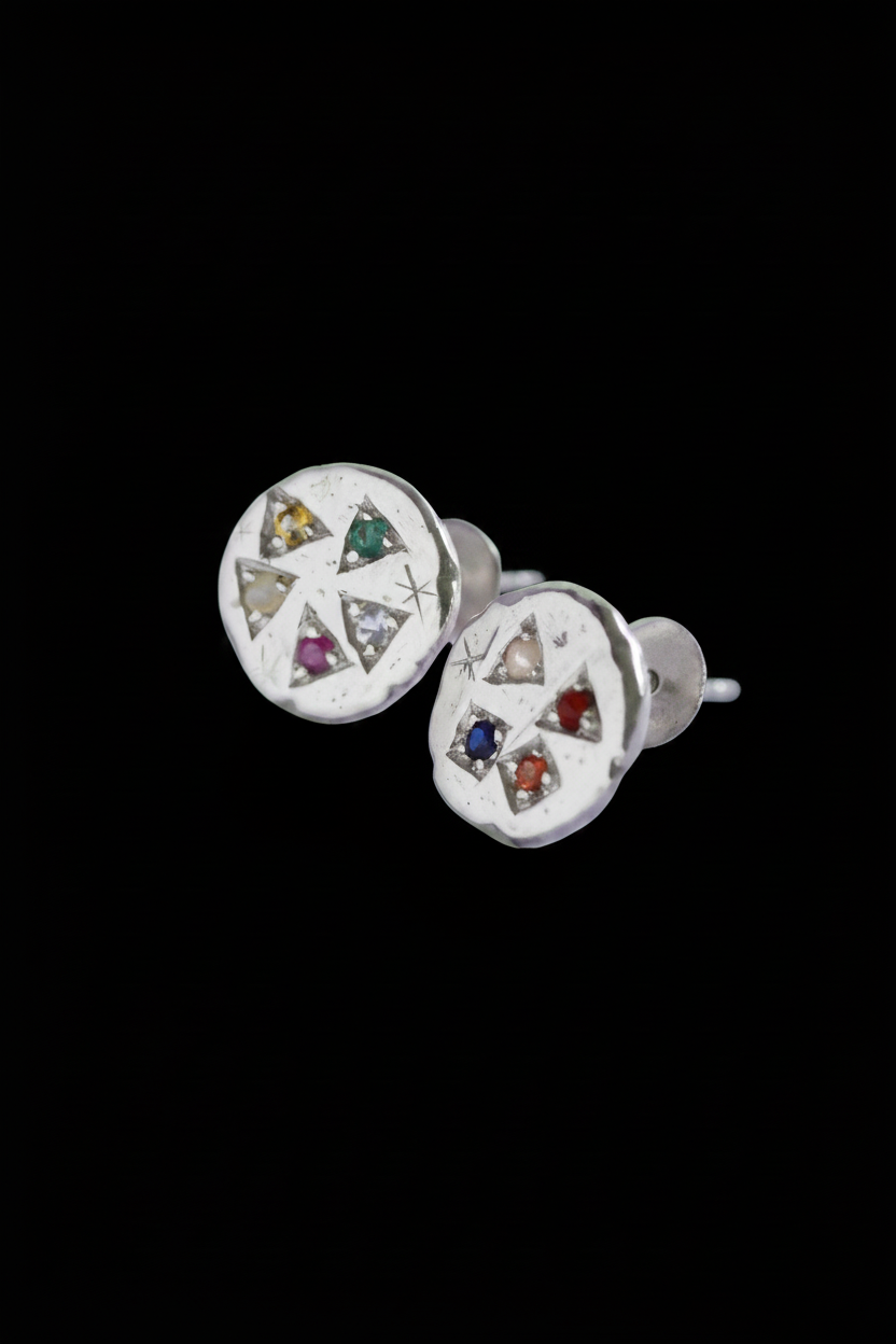 Navaratna Silver Stud Earrings