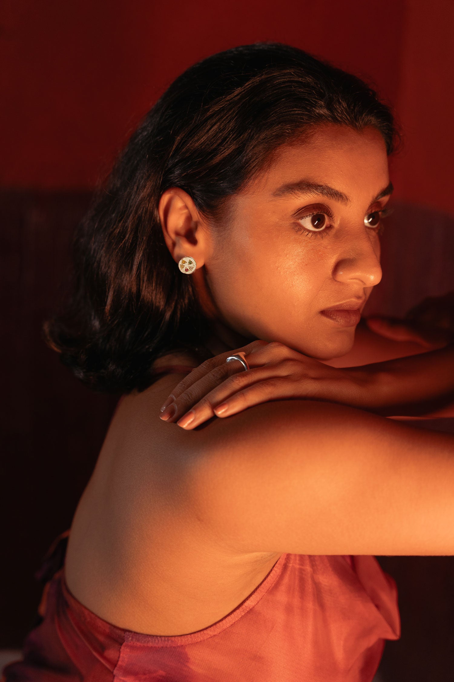 Navaratna Silver Stud Earrings
