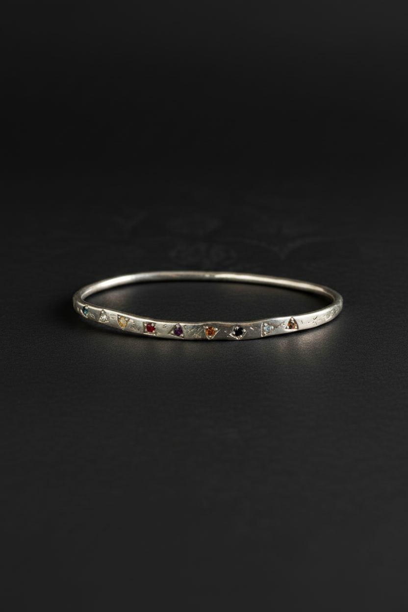 Navaratna Silver Bangle | Sacred Nine Gems