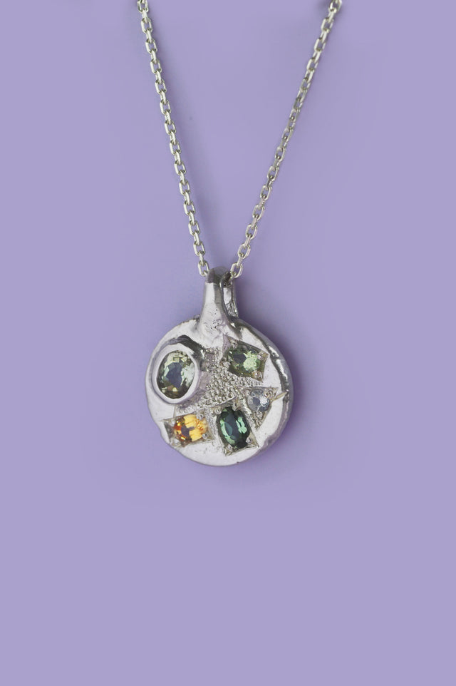 Palette Tourmaline, Topaz & Sapphire Silver Pendant 763-02