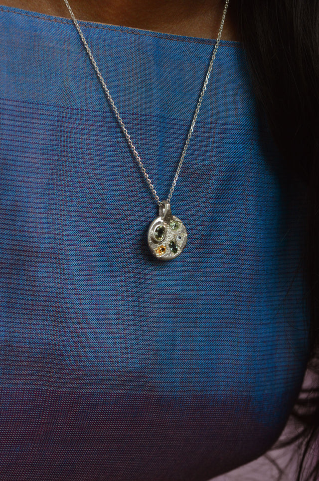 Palette Tourmaline, Topaz & Sapphire Silver Pendant 763-02